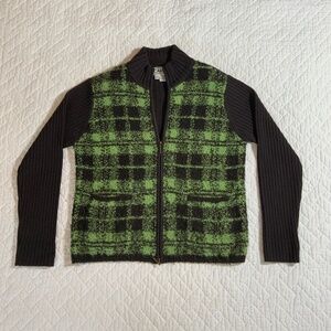 Carlisle Women’s Green And Black Zip-Up Wool/Mohair Sweater – Size Med (A110)